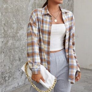 SHEIN plaid button up long sleeve